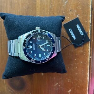 Citizen Men's Silver Watch with Blue Dial